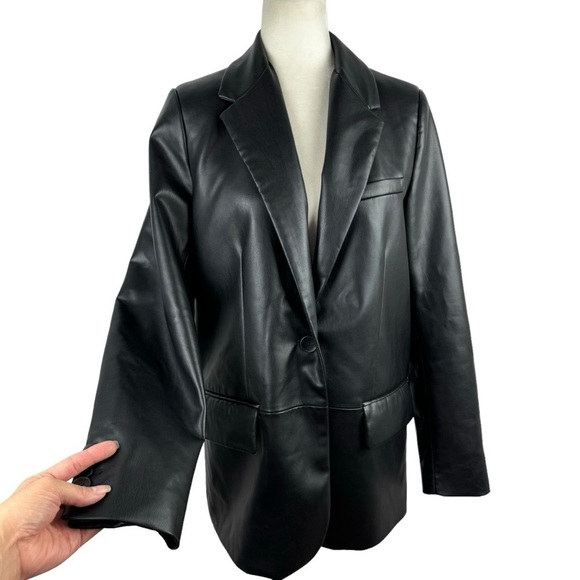 Zara Faux Leather Oversized Blazer Jacket Black Bloggers Favorite Career Small - Picture 6 of 16
